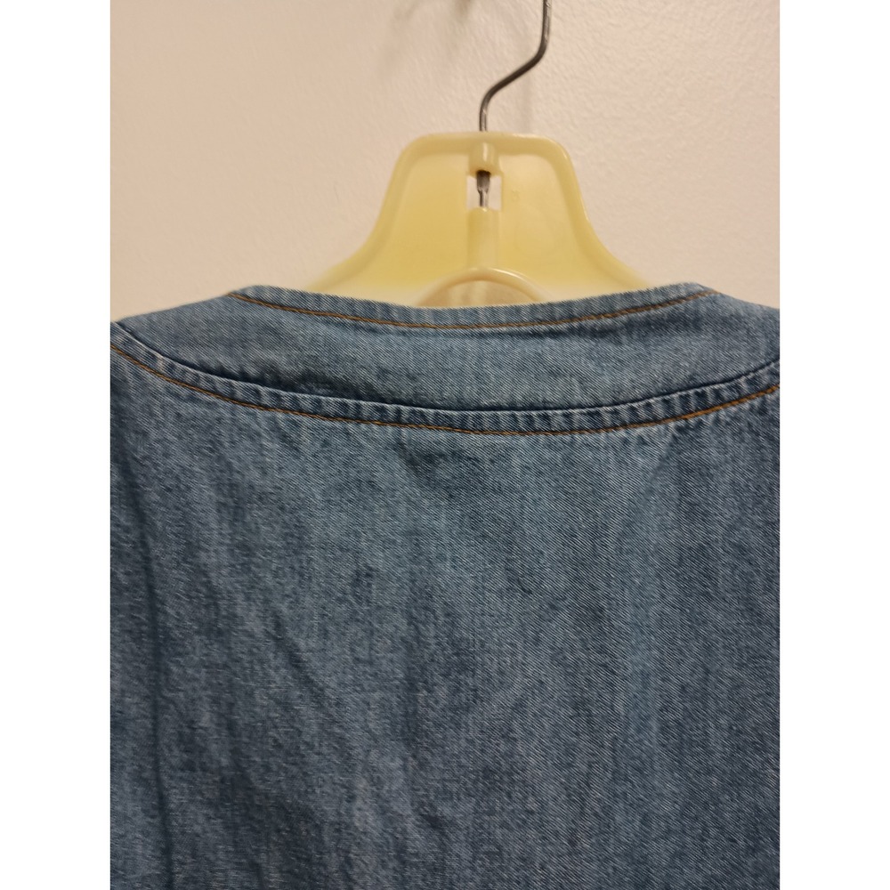 Vintage 90s Focus Denim Jacket Womens One Size Blue Embroidered Sequin Floral - Picture 7 of 9